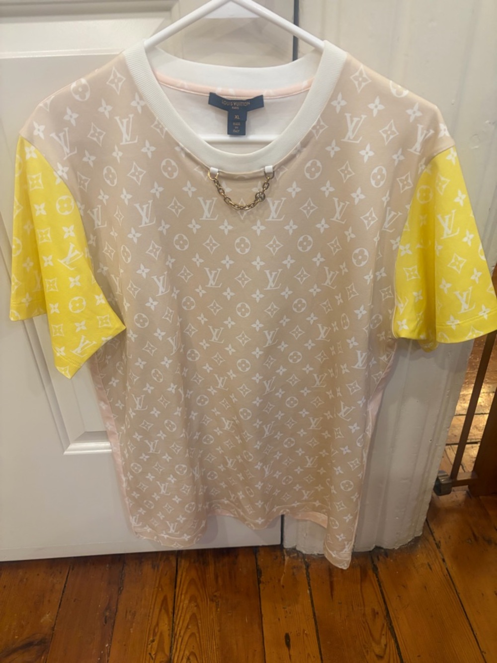 Louis Vuitton Beige Monogram Tee with Gold Chain